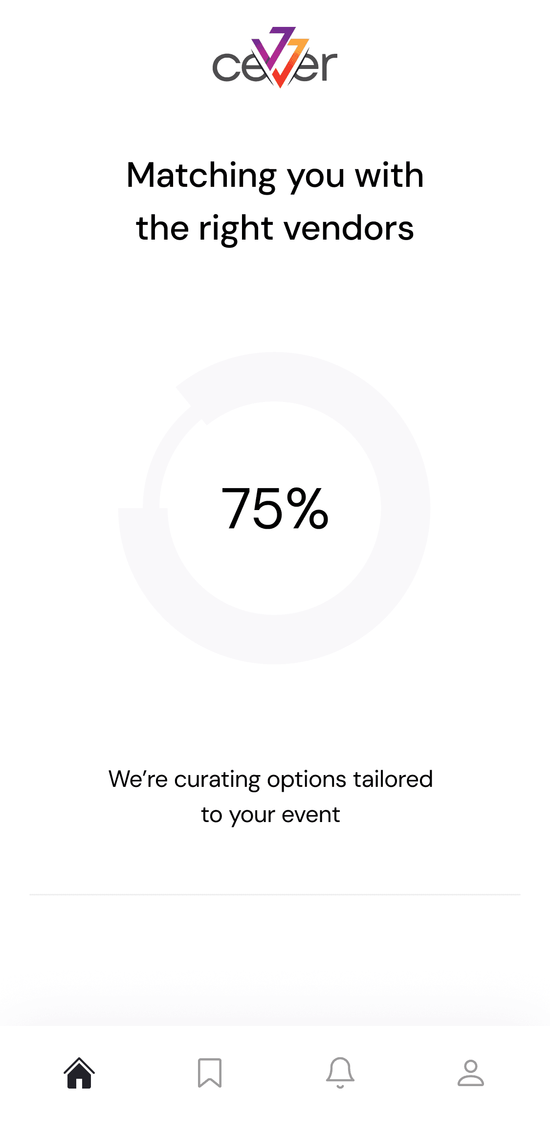 Application interface for finding vendors: Search screen