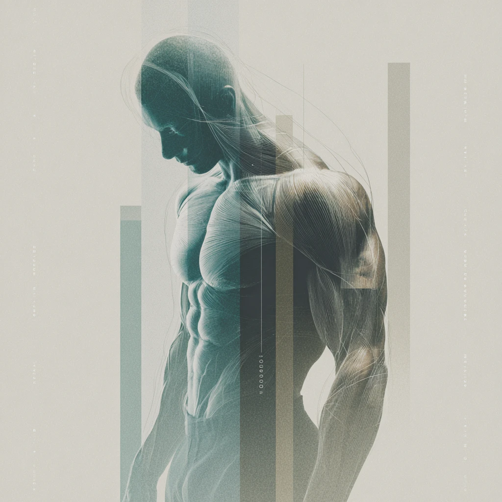 Anonymous figure with subtle muscle overlays representing strength and muscle building.