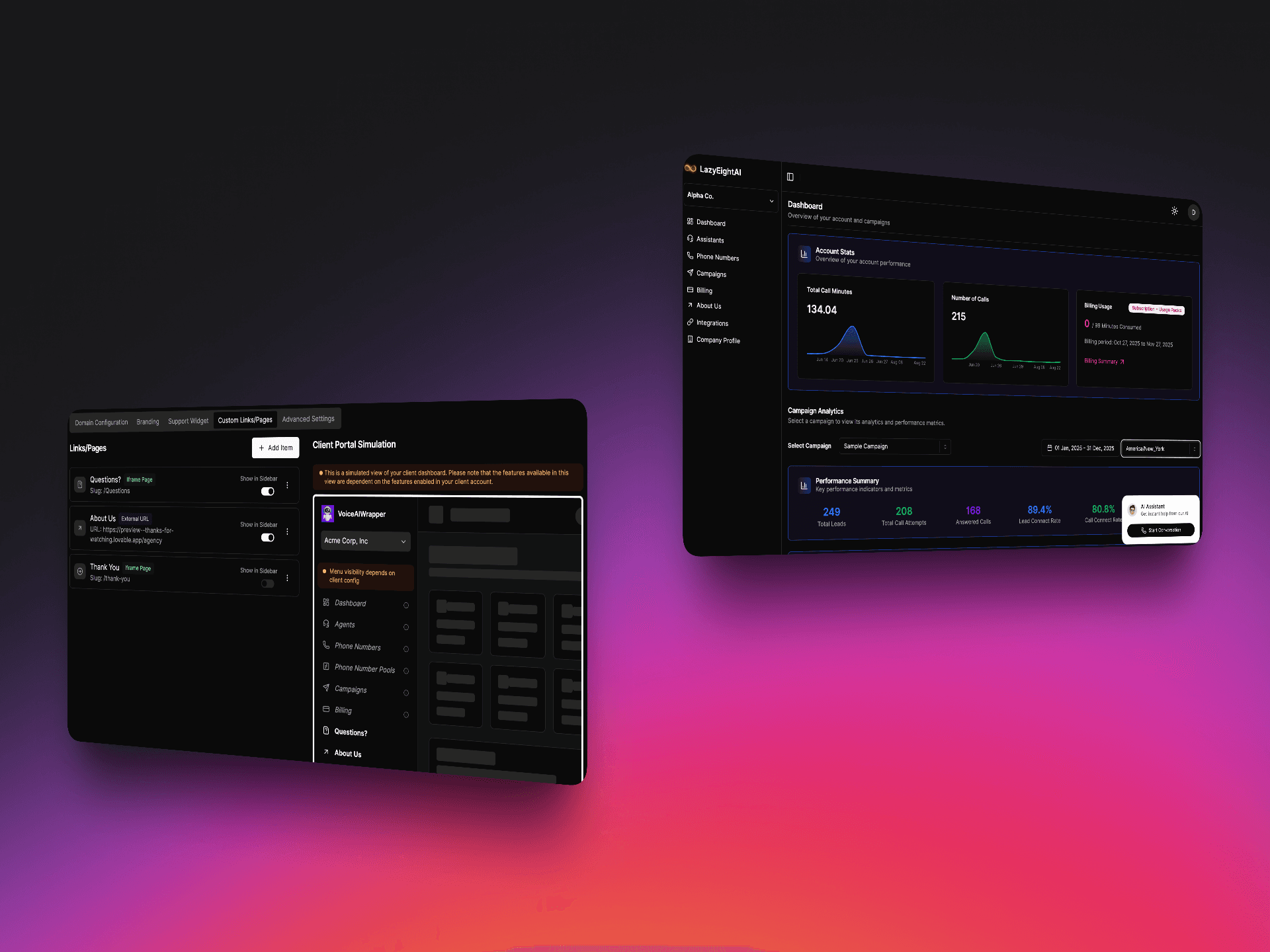 Complete AI voice service white labeling: custom client portals, branded dashboards, and full analytics control | VoiceAIWrapper