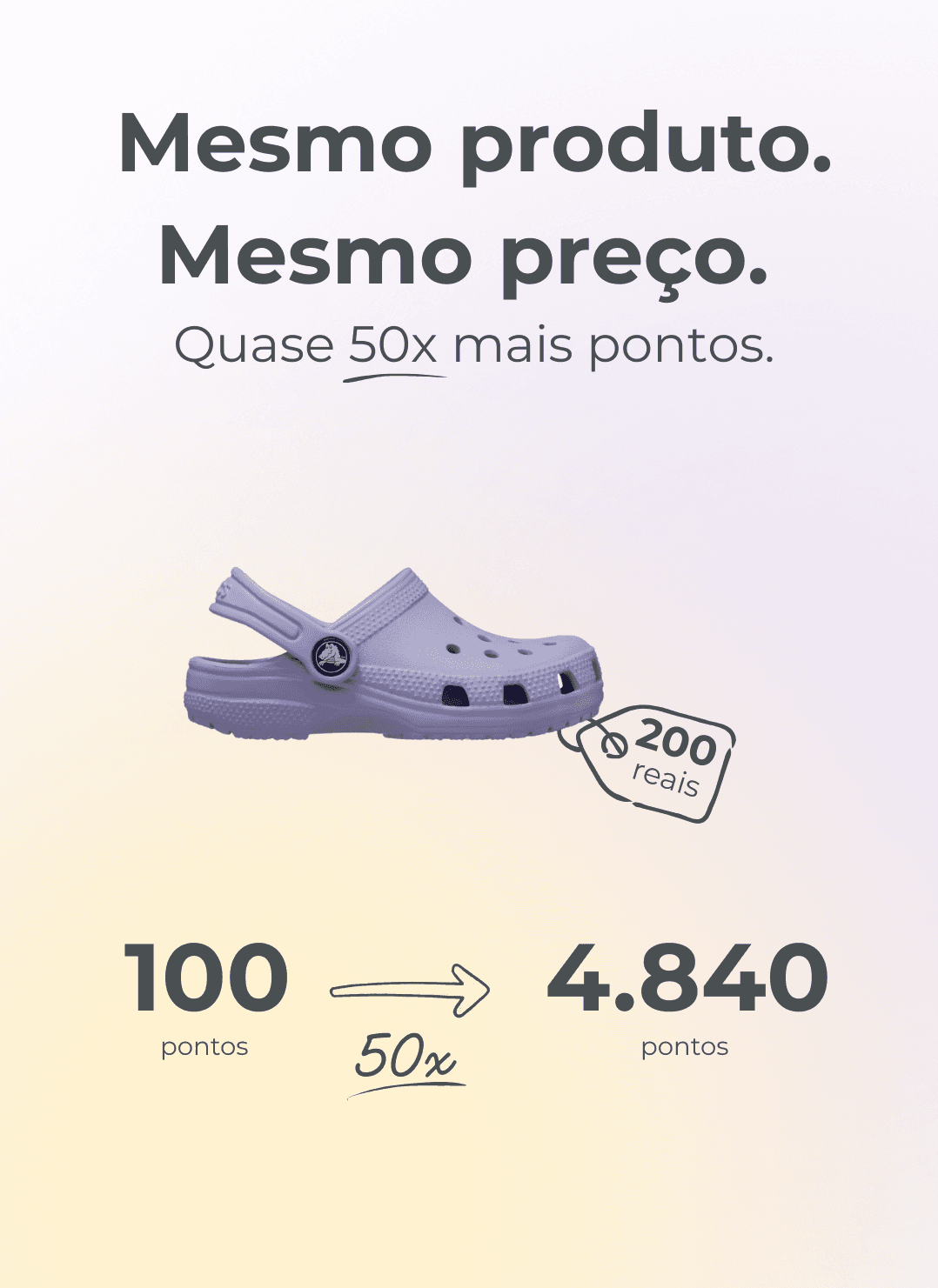 Comparativo de pontos mostrando que um crocs pode gerar muito mais pontos com compras e transferencias bonificadas