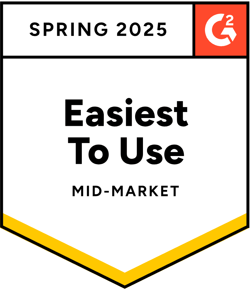 Logo featuring "Easiest To Use" for mid-market, with the text "Spring 2025" at the top.