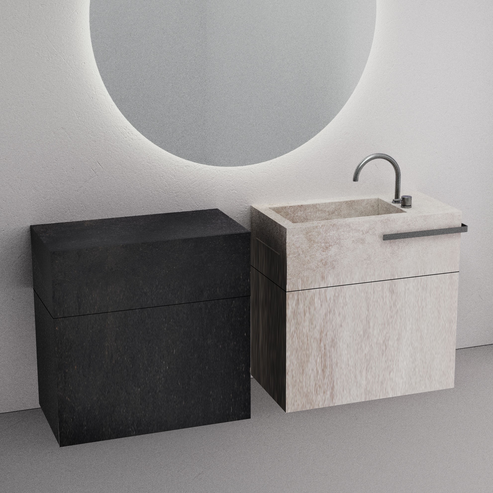 A man standing in a modern studio space, gesturing while discussing architectural plans. Shelves with books and models line the background.