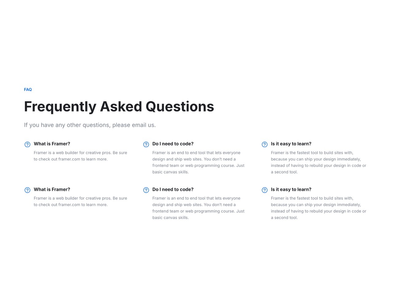 Framer FAQ Section - Frameblox UI