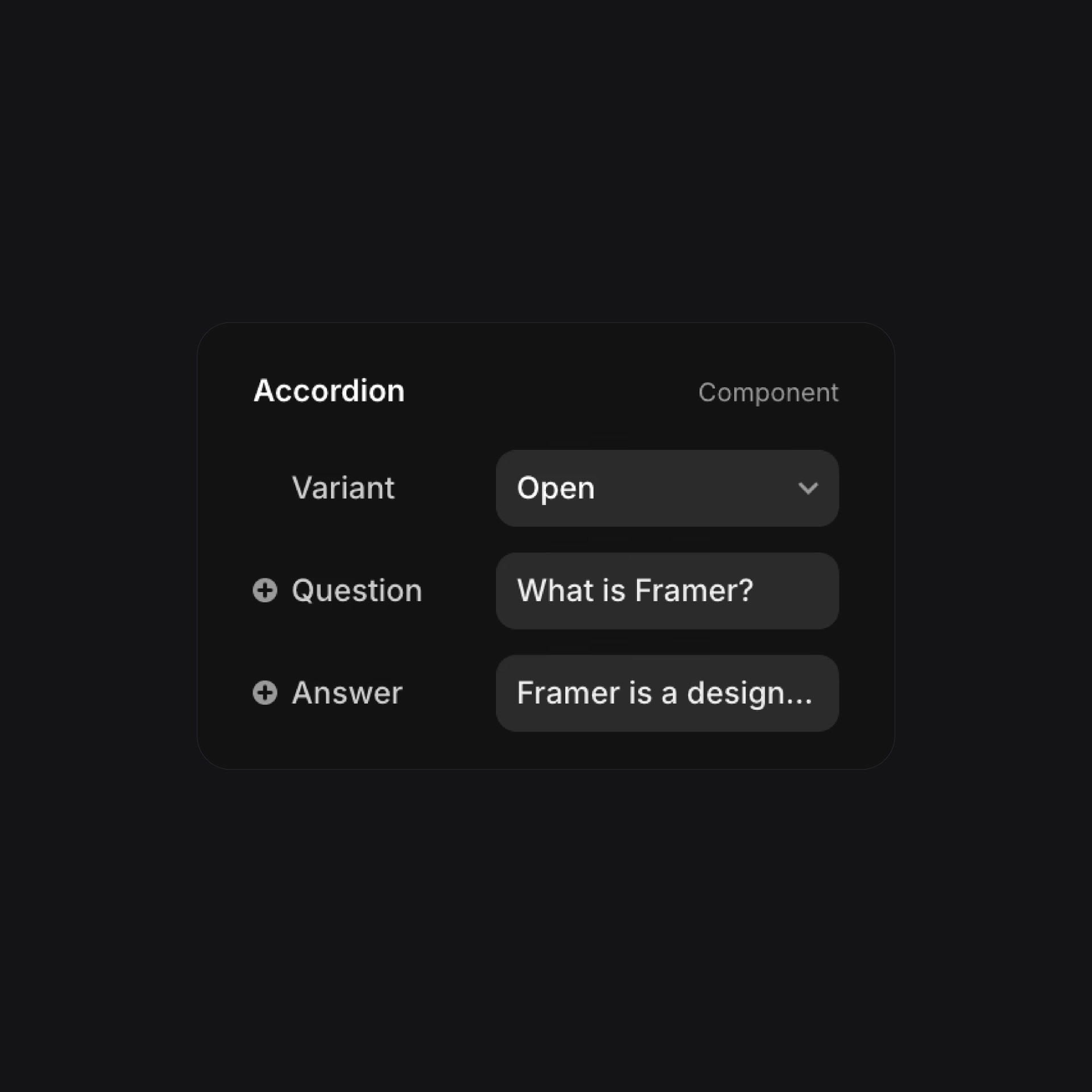 Framer component settings panel showing accordion configuration options