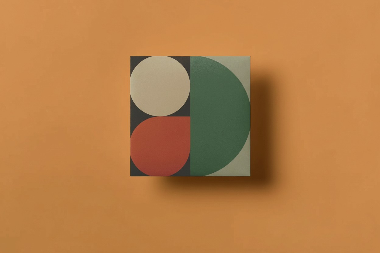 Vier geometrische Farbvarianten des bunt.ist Pattern in Creme, Grün, Rosa und Terrakotta