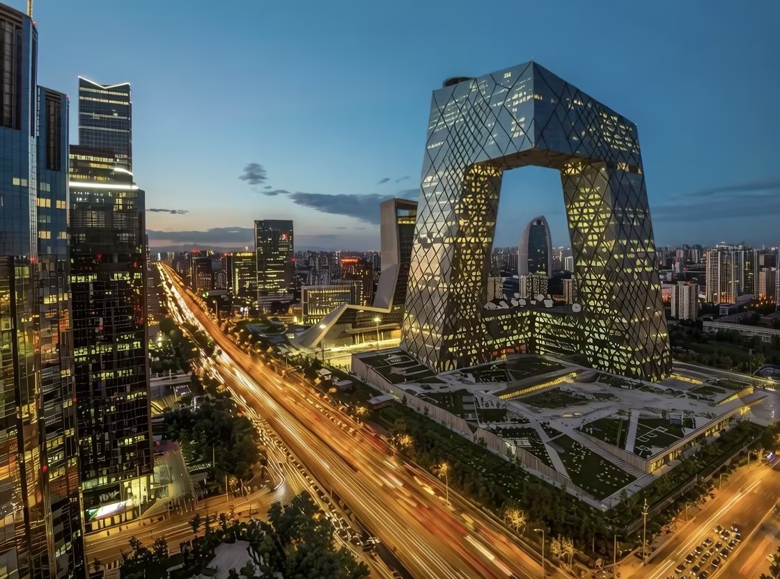 The bustling night view of Beijing's CBD skyline