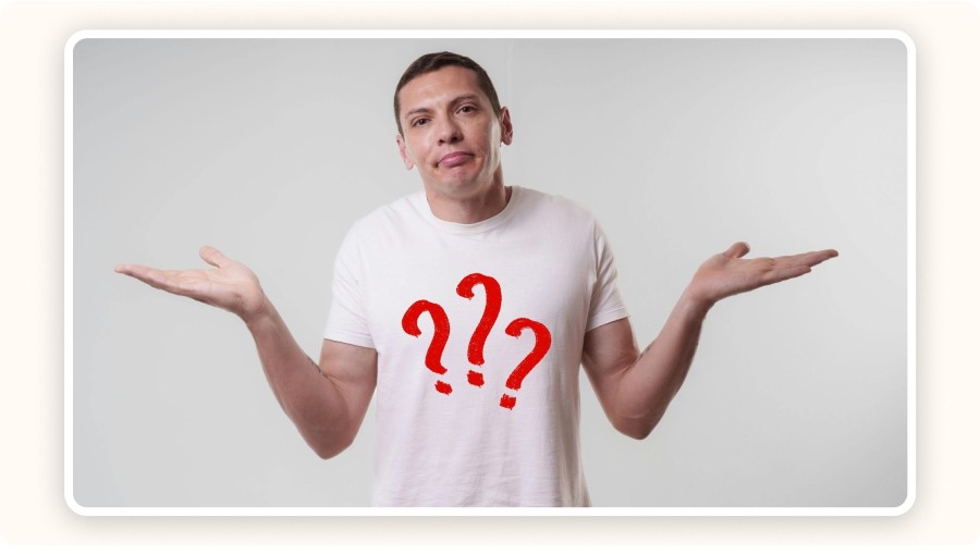 Man with question marks