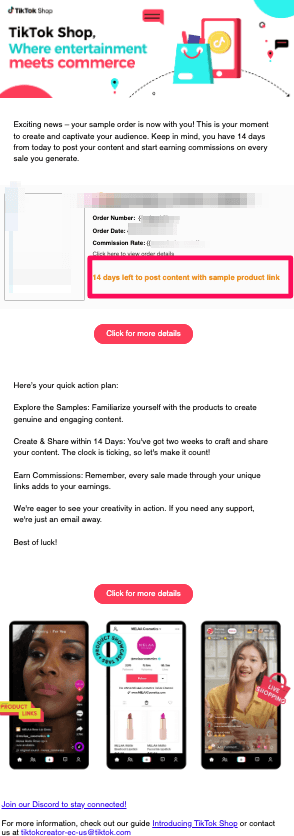 Email notification with a pink button prompting the user to "Post content to join campaign."