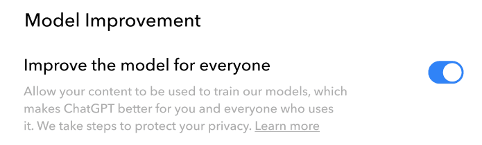 ChatGPT model improvement setting