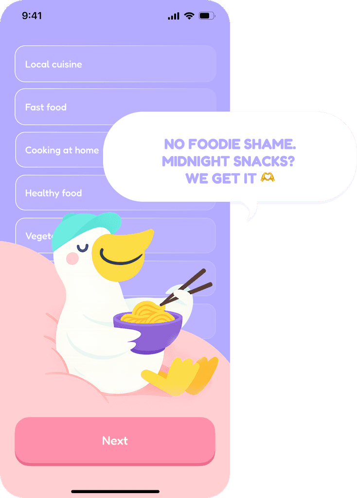 Flappy travel assistant customizing trip by food preferences on mobile UI