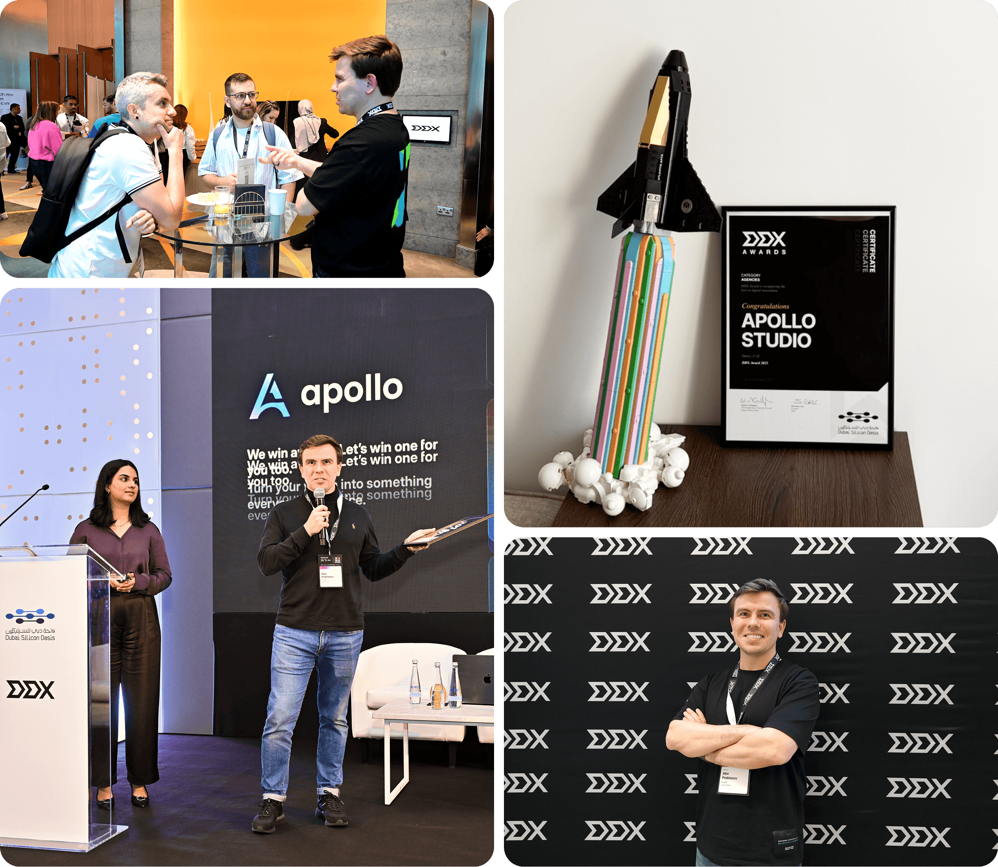 Collage of photos from DDX conference featuring Alex Prokhorov