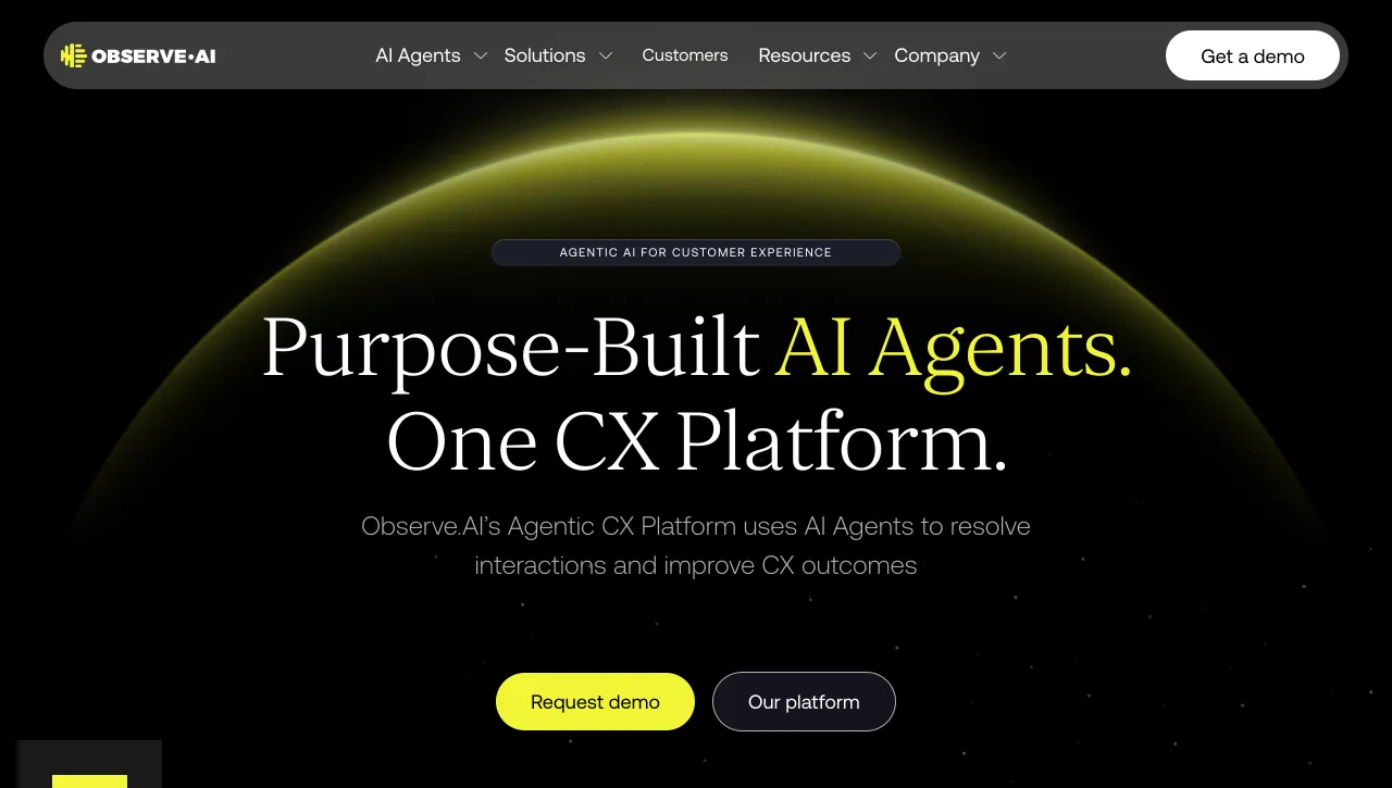 Observe.AI homepage - voice intelligence for contact centers