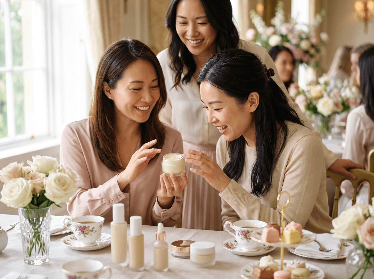 BW Event 360 策劃的美容產品體驗引流活動，女士於優雅下午茶環境中試用護膚品以精準獲客。