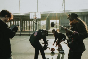 Behind the scenes shot of the film crew