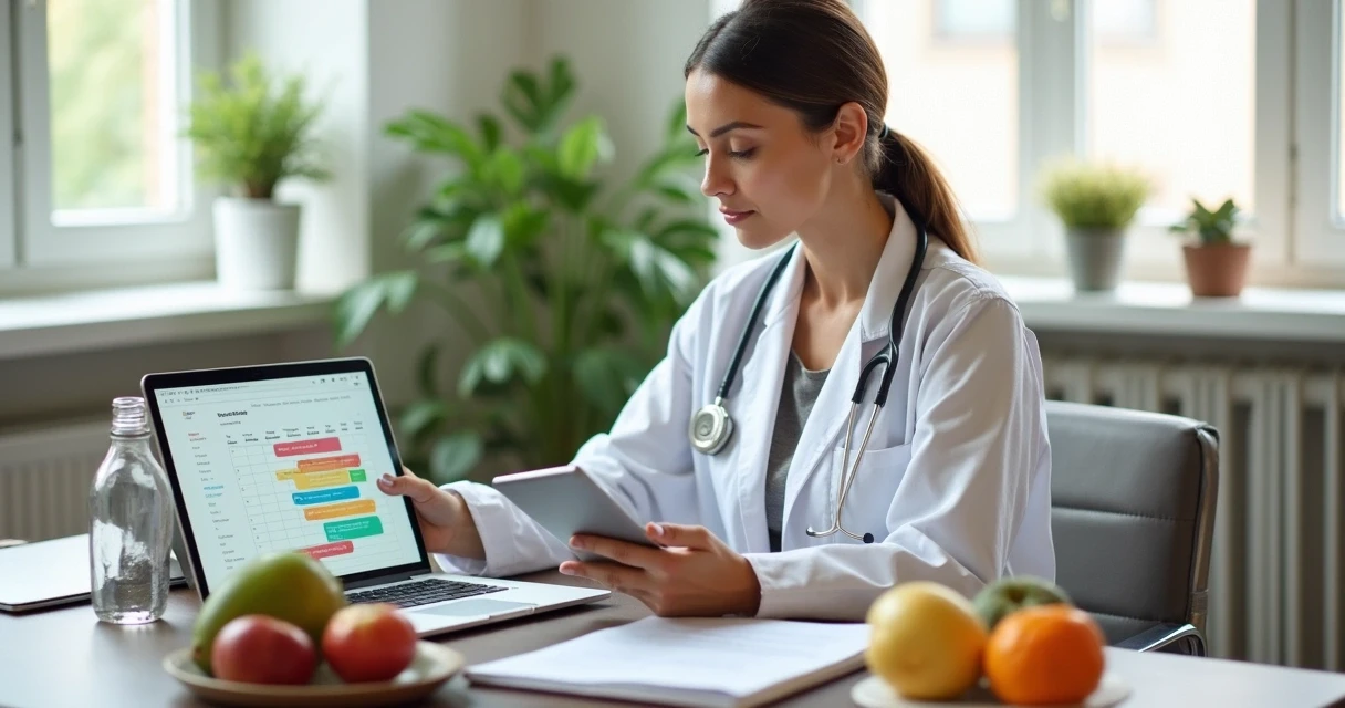 Nutricionista conferindo agenda digital em tablet 