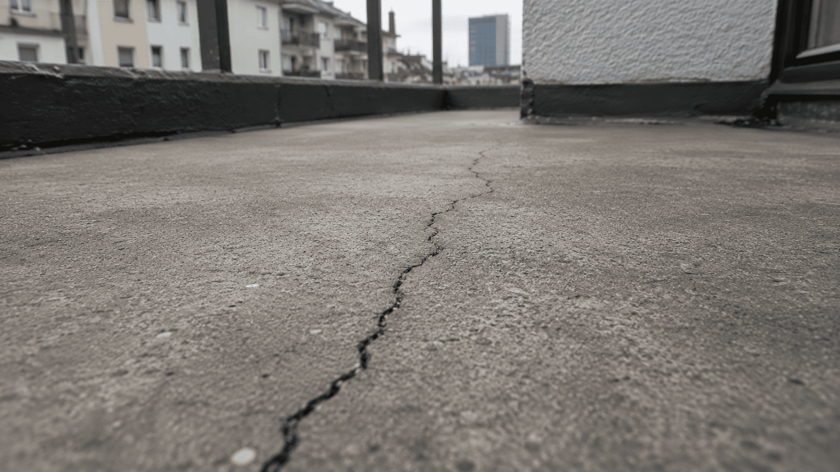 nahaufnahme eines risses in einem düsseldorfer balkon