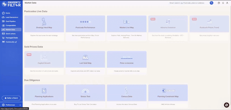 Property Filter property evaluation view - comparable sales and market data