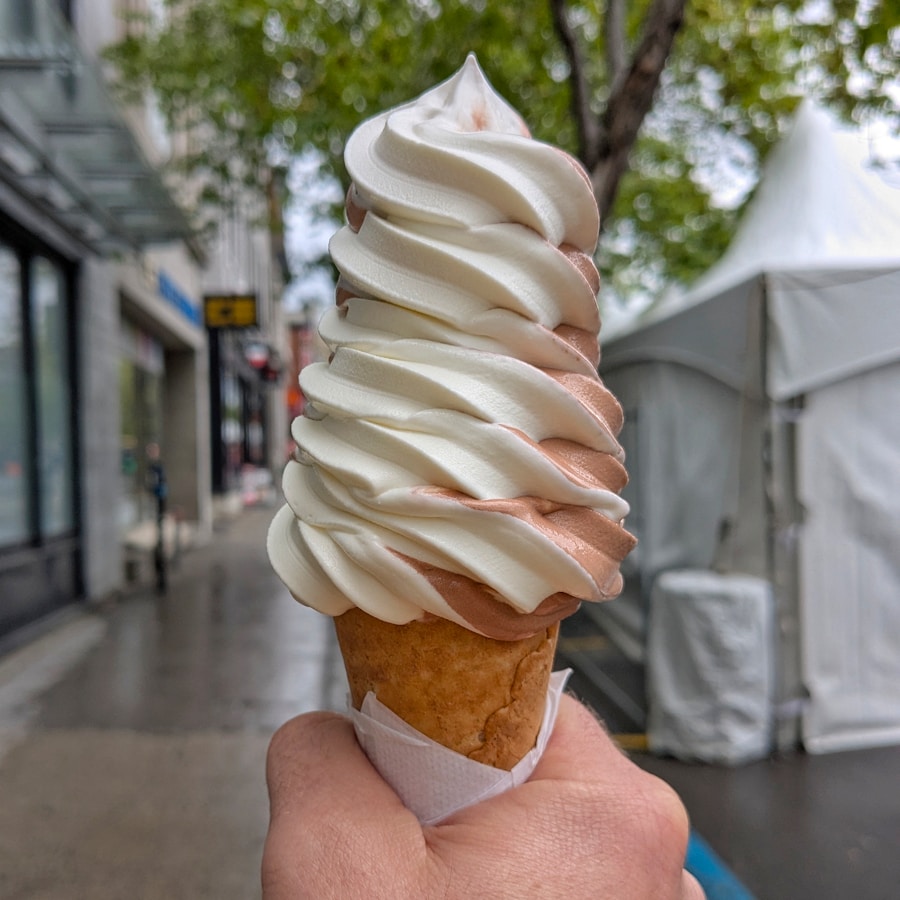 Vanilla and chocolate soft serve twist
