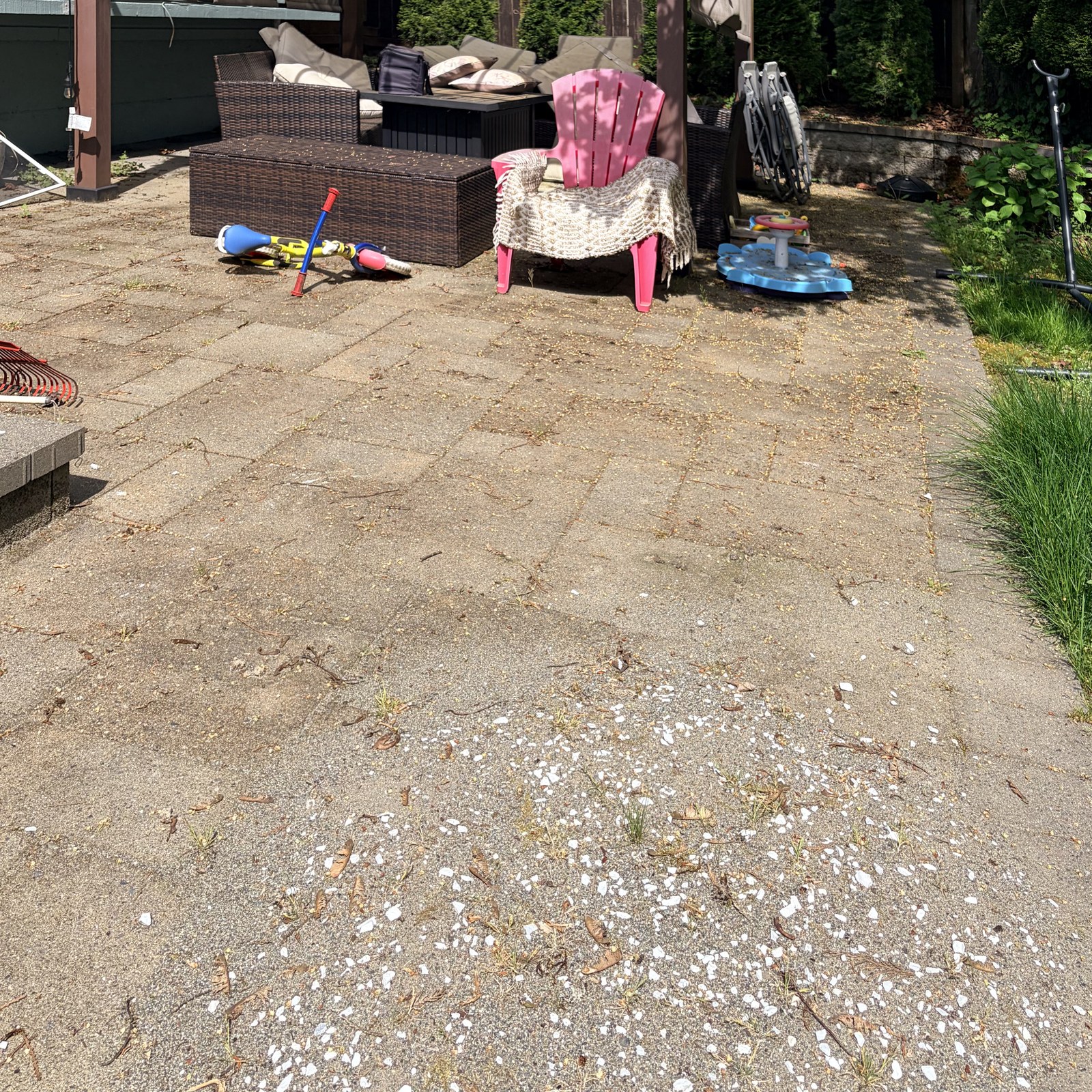 Before: paver patio pressure washing in Woodinville, WA