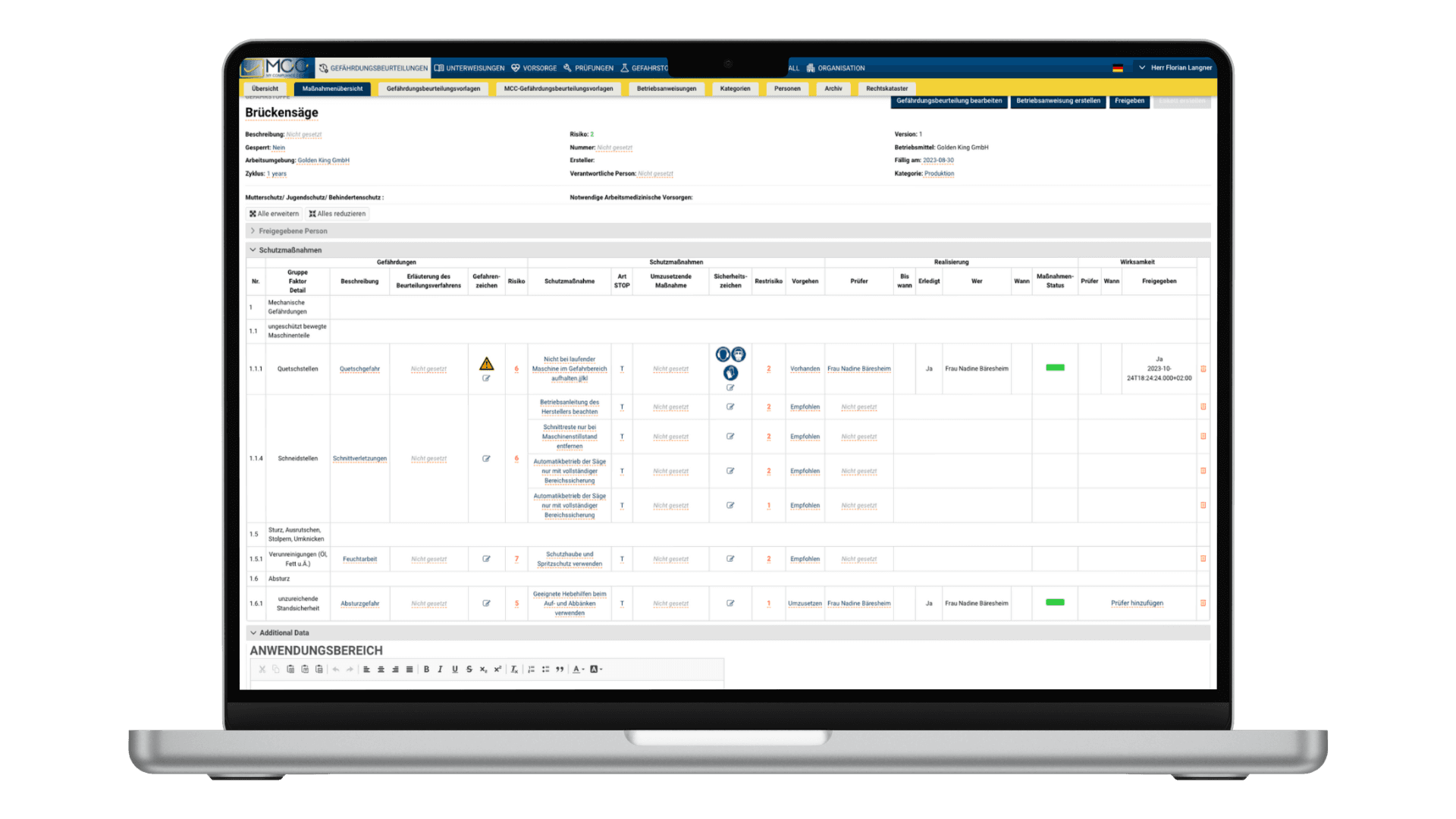 MCC Software Gefährdungsbeurteilung