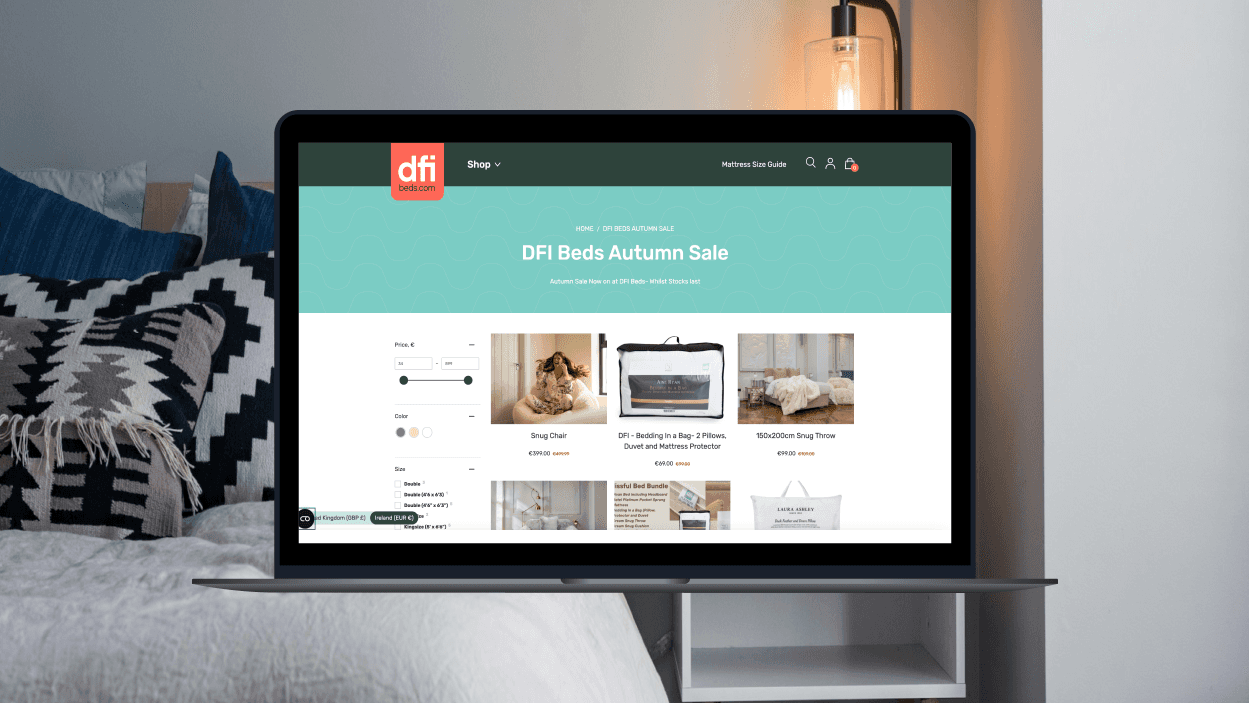 Laptop mockup with a screenshot from the DFI Beds Website