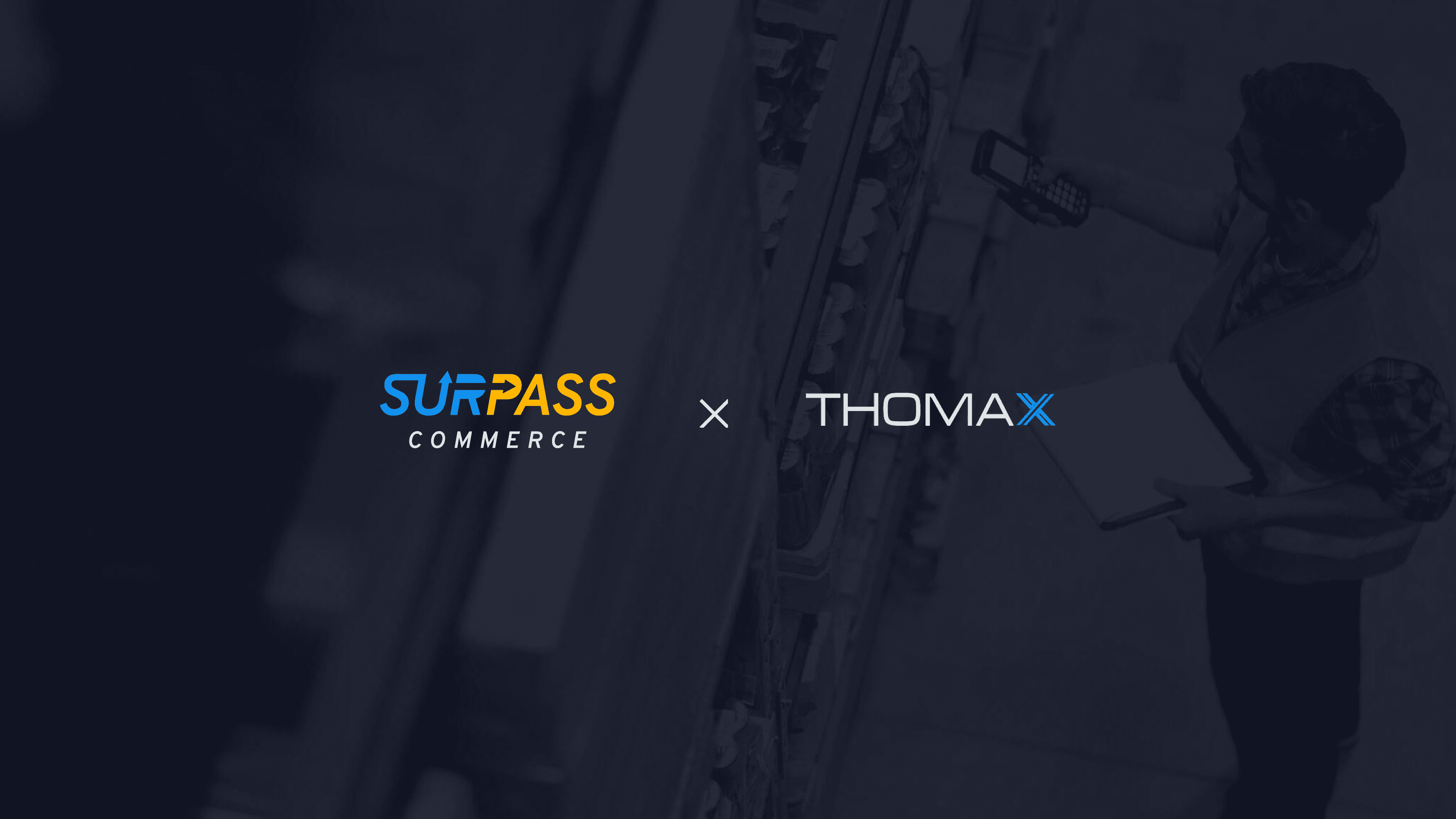 Surpass Commerce logo and Thomax logo.