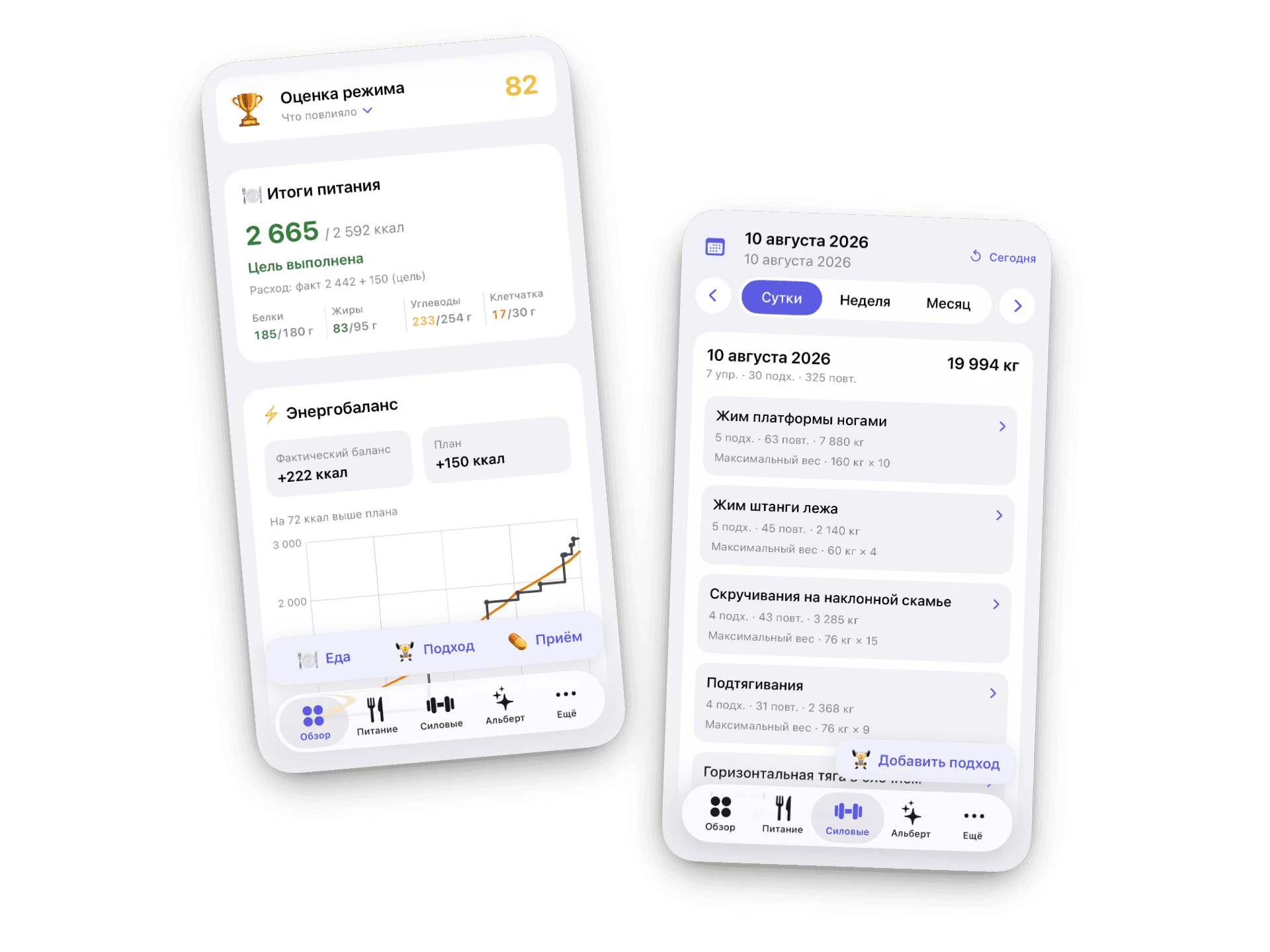 Bodro nutrition guidance interface.