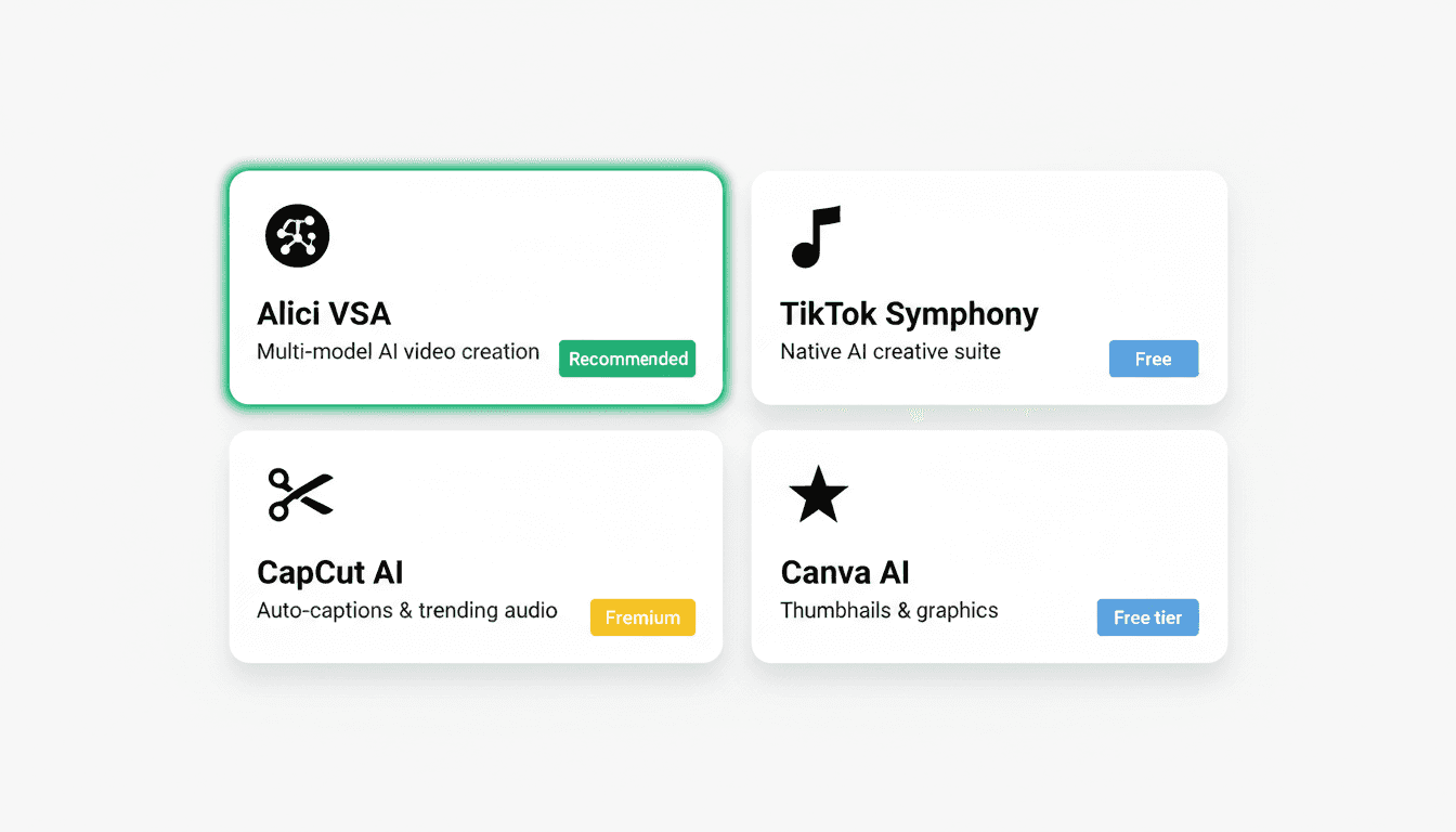 AI-assisted TikTok creator workflow stack: from ideation to analytics, showing where each tool type supports production