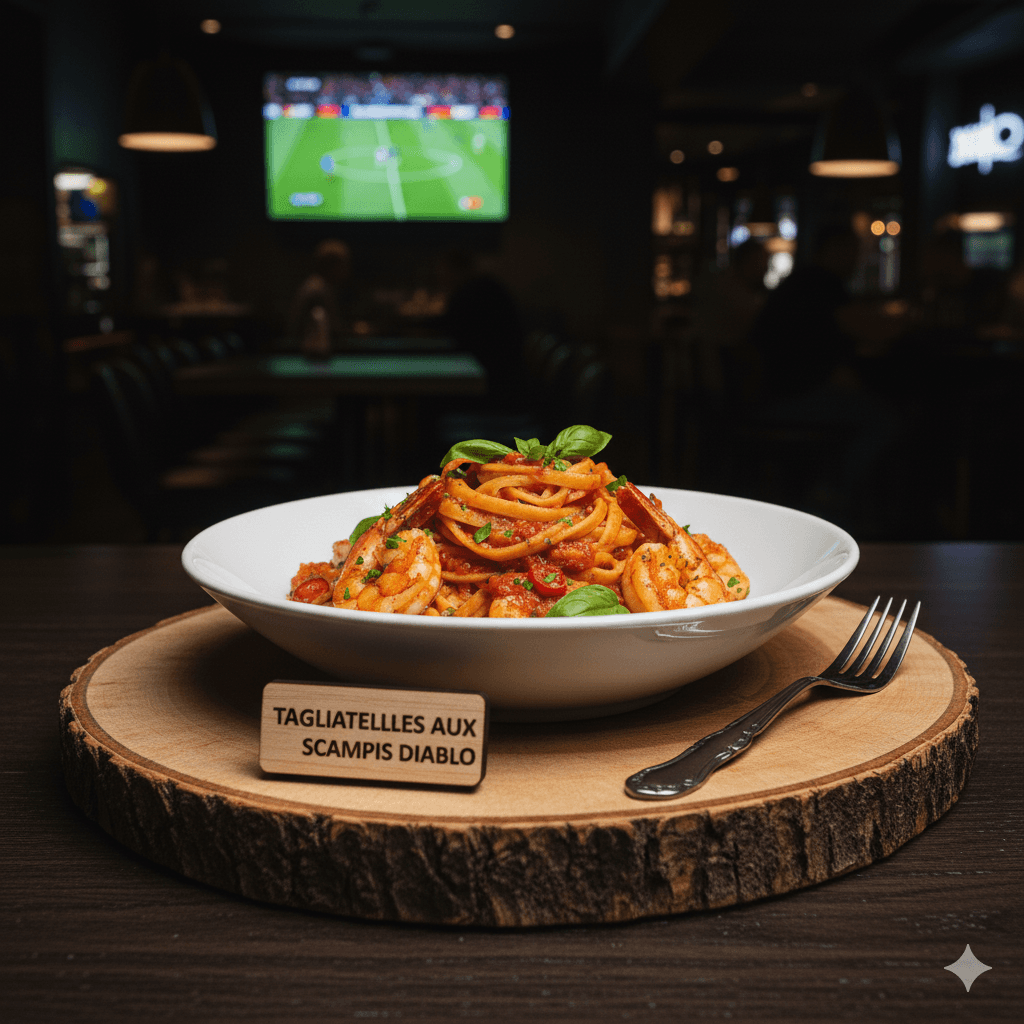 Tagliatelles aux scampis diablo Half Time