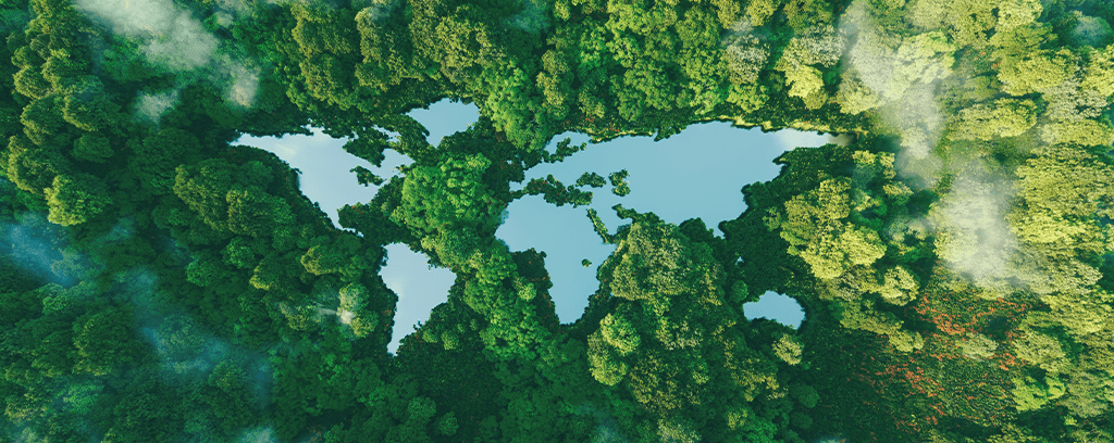 Ilustração do Mapa Mundi com Árvores e Rios