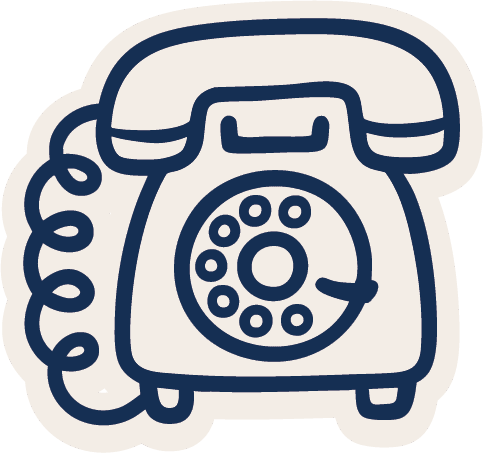 An illustration of a vintage rotary telephone with a coiled cord, depicted in blue outline on a light background.