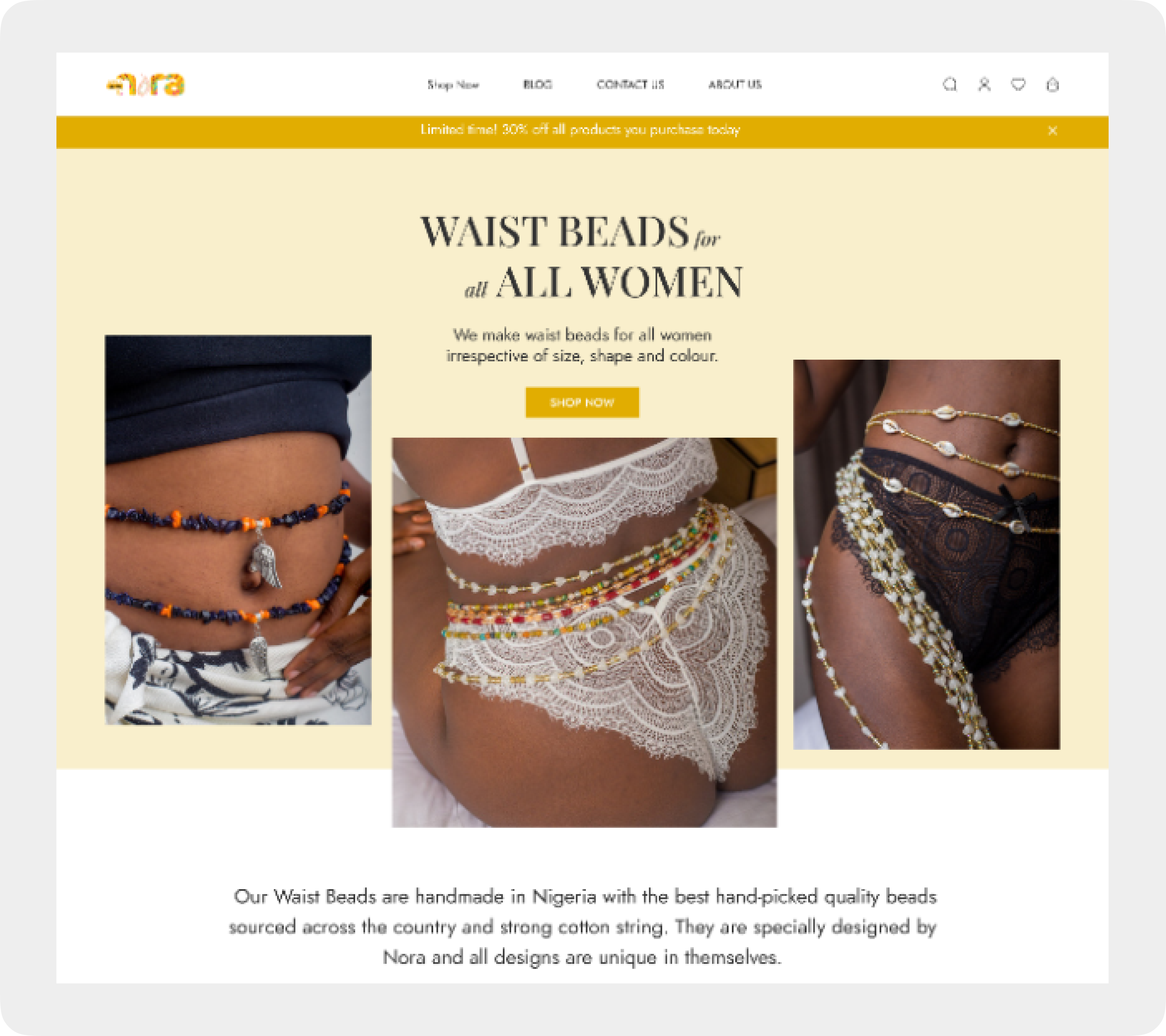 waistbead by nora old website design