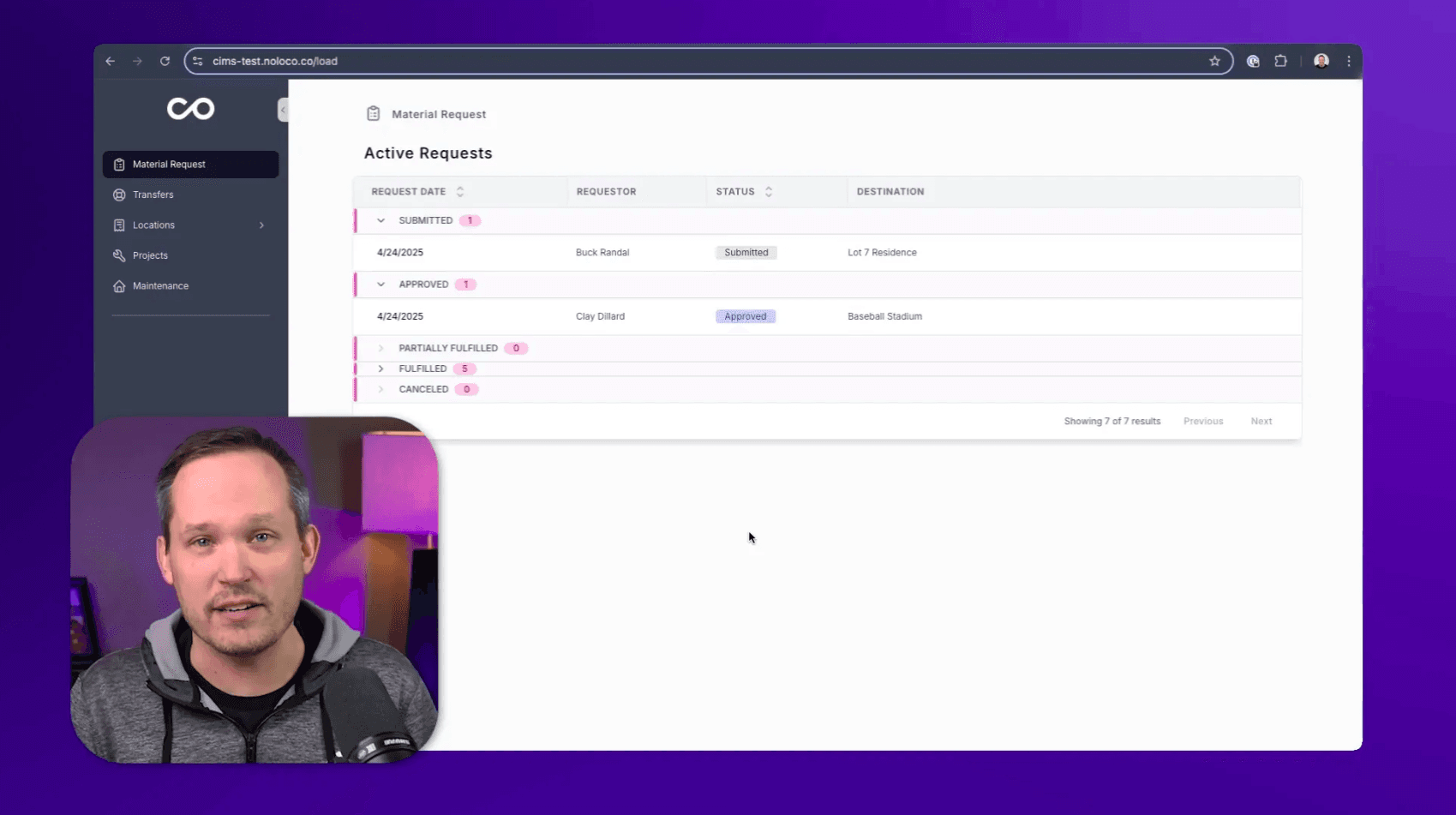 Real-time inventory dashboard for multiple job sites