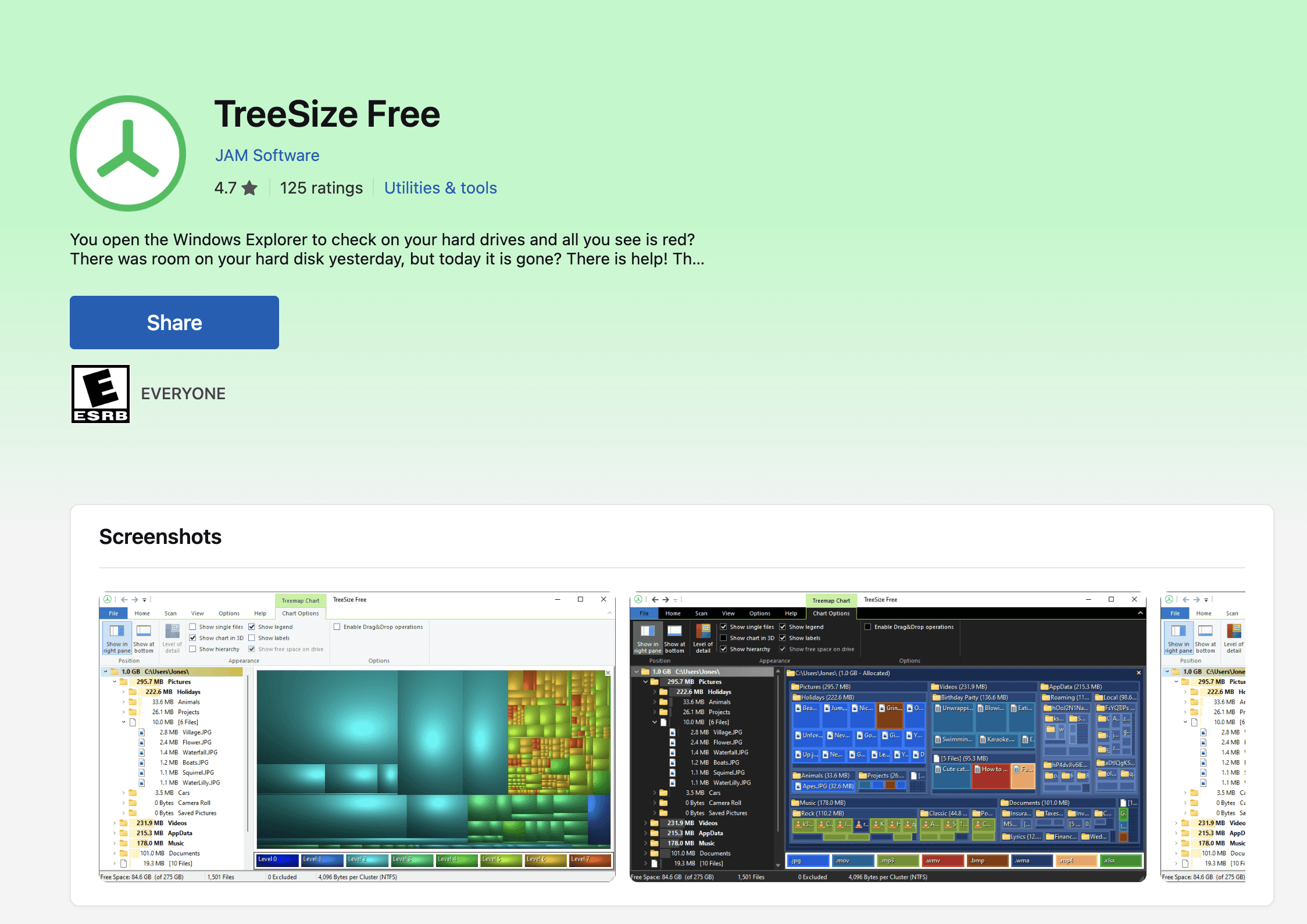 TreeSize Windows Explorer App Homepage Screenshot