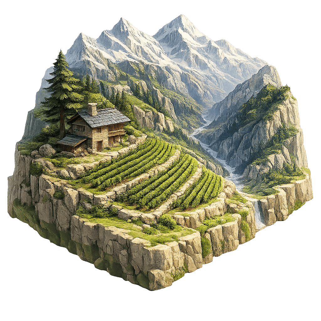 Artistic illustration of the Himachal Pradesh wine region.