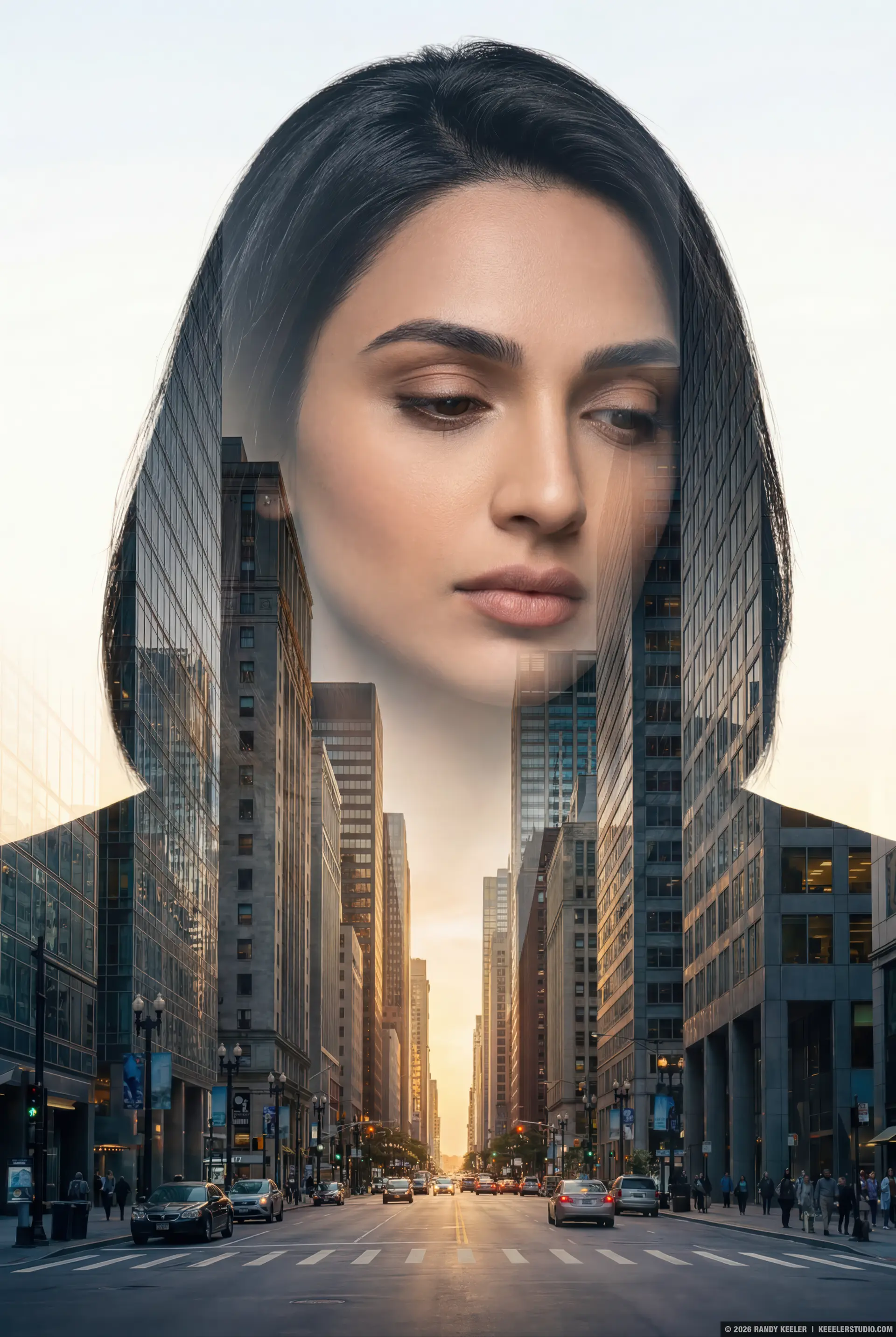 Corporate woman double exposure montage