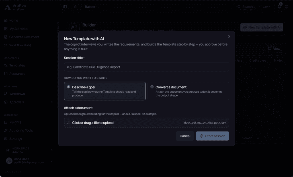 AI-assisted template ingestion from an existing document