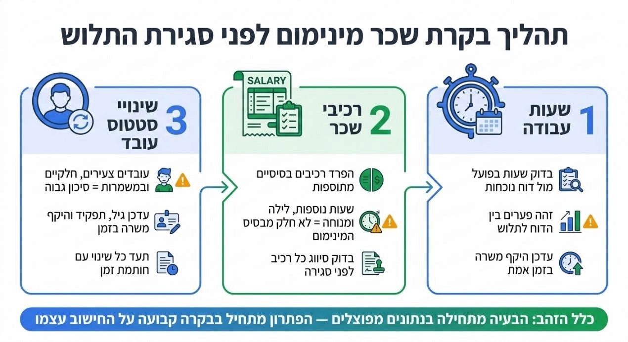 תהליך בקרת שכר מינימום: 3 שלבים למניעת טעויות