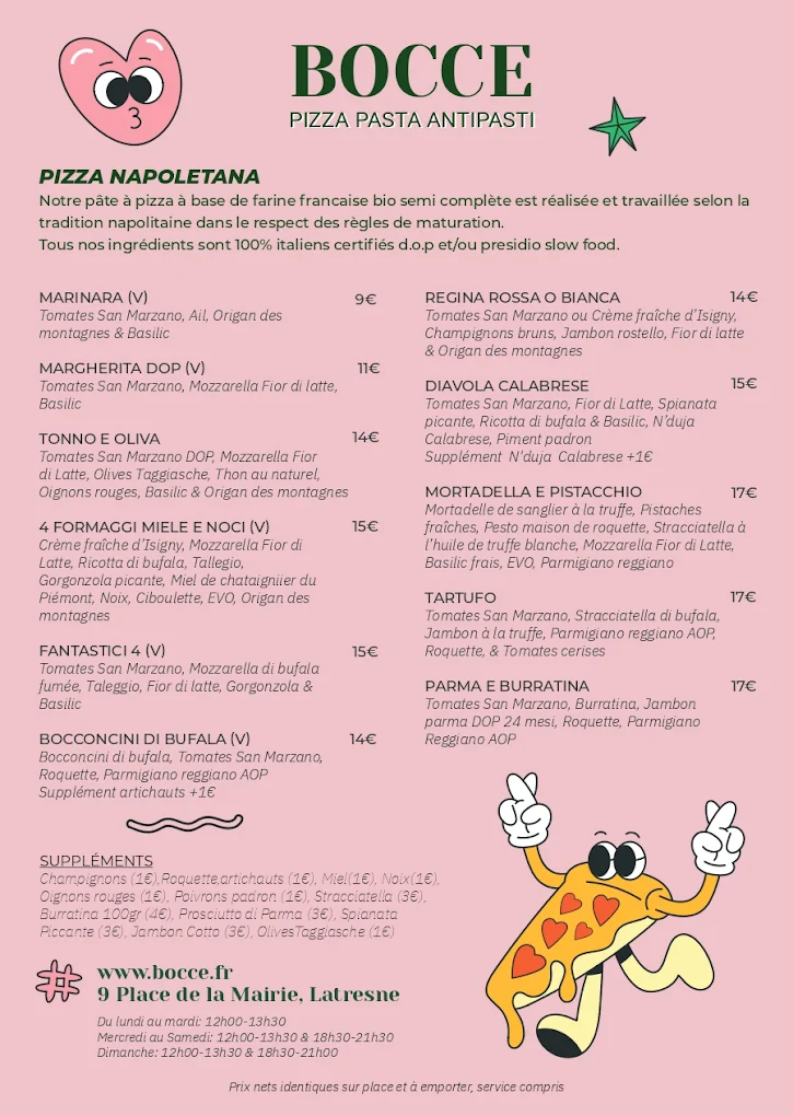 Carte pizza napolitaine à emporter — Bocce