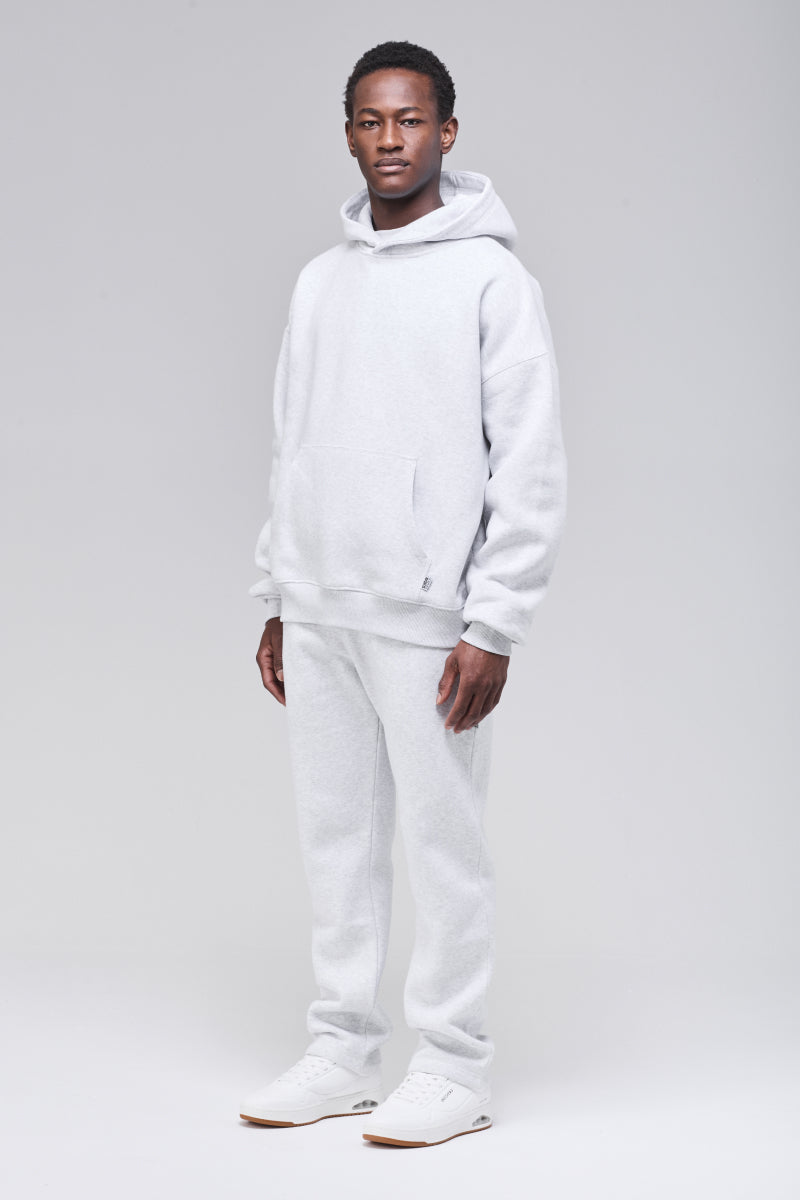 Heather grey oversized silhouette, angled front