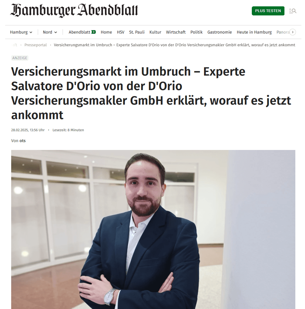 Screenshot eines Artikels mit Salvatore D´Orio aus der Zeitschrift Hamburger Abendbalt