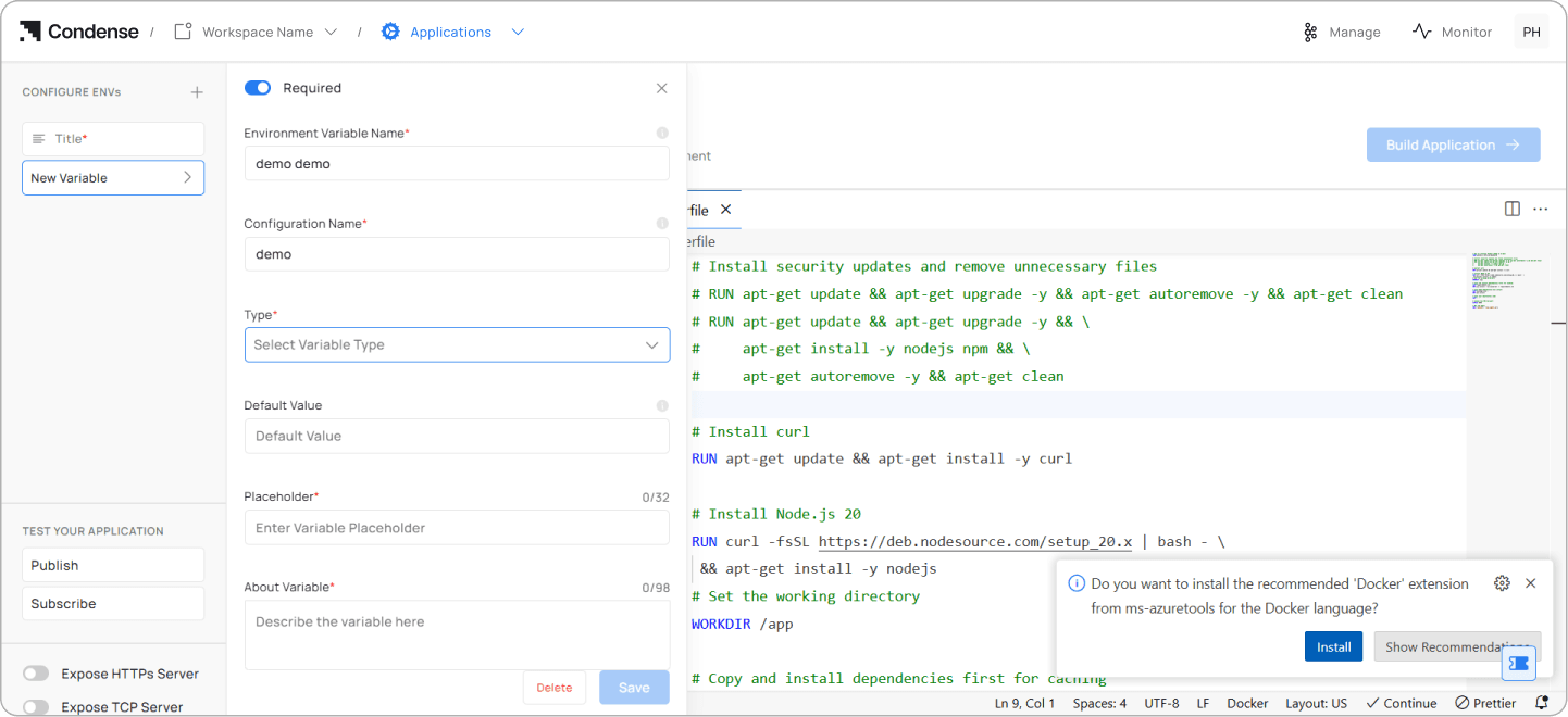 Condense Core - Environment Variables