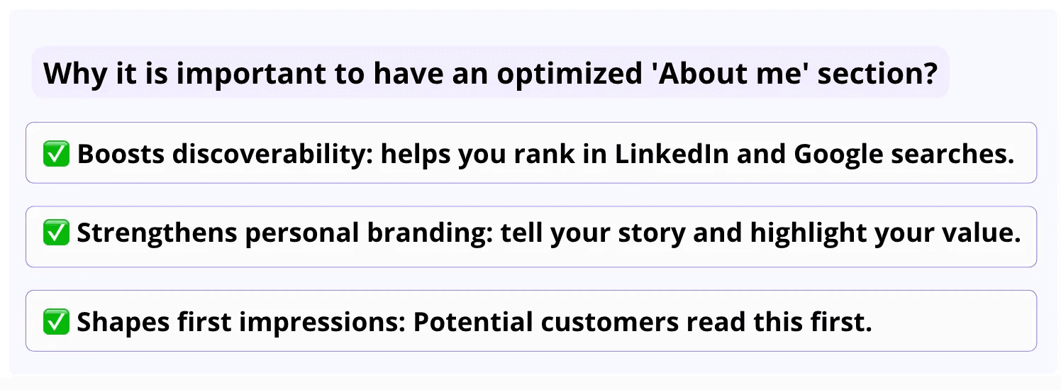 Why it is important to have a optimized about me section on LinkedIn