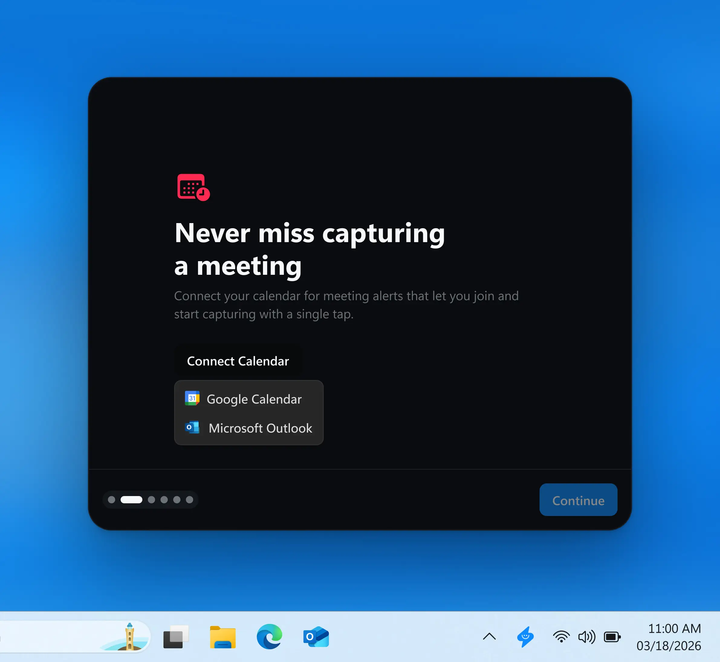 Supernormal Desktop App onboarding flow showing sign-in, calendar connection, audio permission setup, language selection, and quick setup steps.