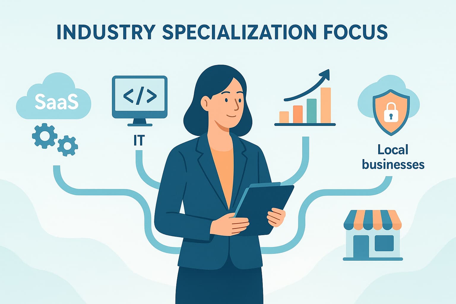 "Industry specialization helps you stand out with expertise in niche areas, technology, local businesses, and SaaS solutions."