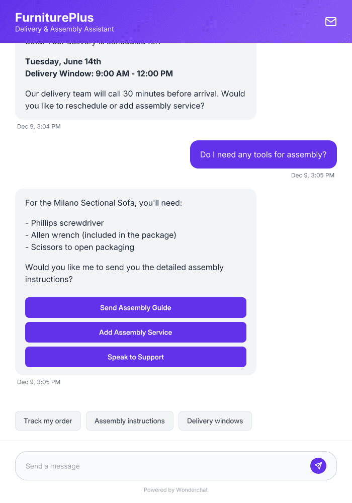 Furniture Delivery & Assembly AI Chatbot Template