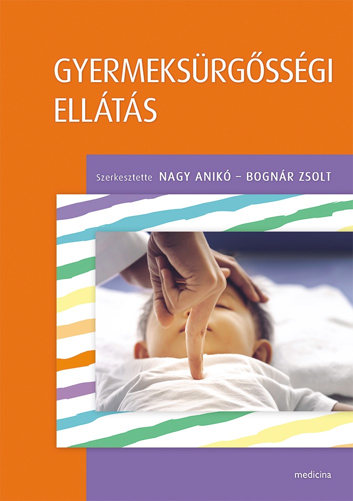 Színes könyv, egy kisgyermeket vizsgáló kézzel a borítón. 