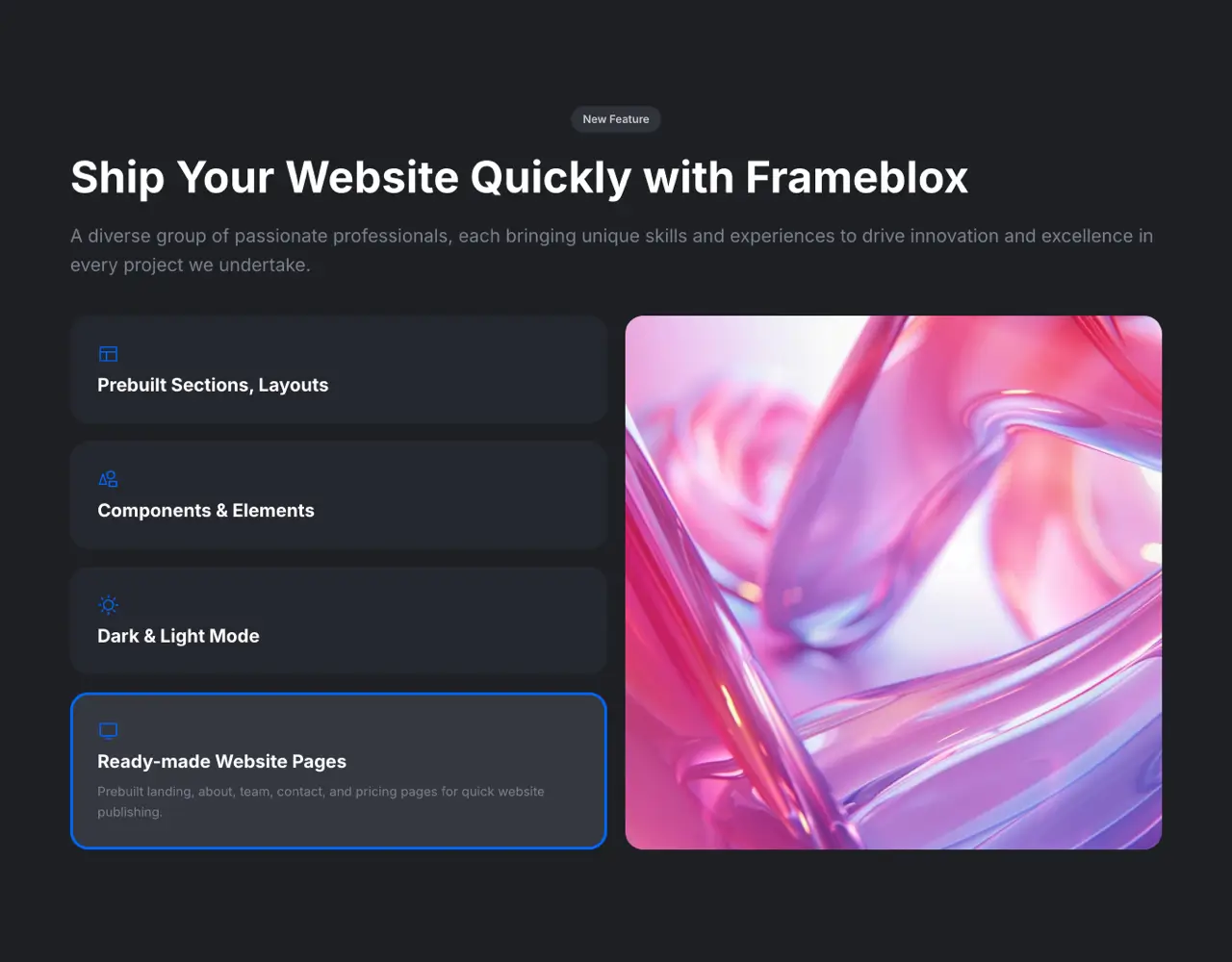 Framer Dark Features Section - Frameblox UI
