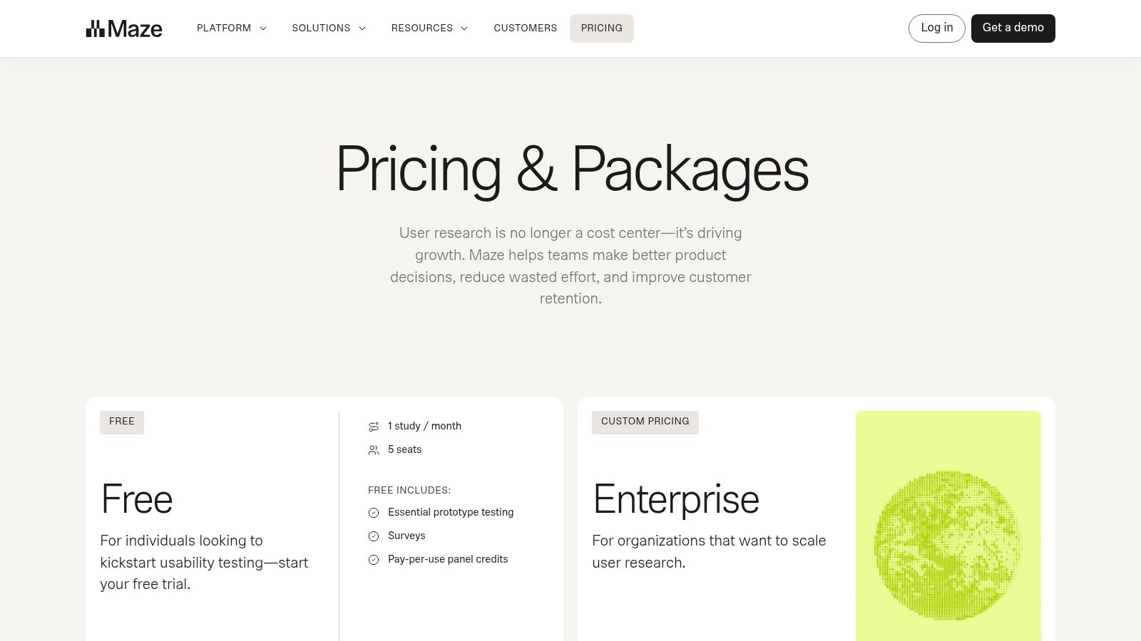 Maze user testing tool pricing plans