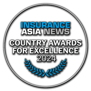 Logo for Insurance Asia News Country Awards for Excellence 2024, featuring a circular design.